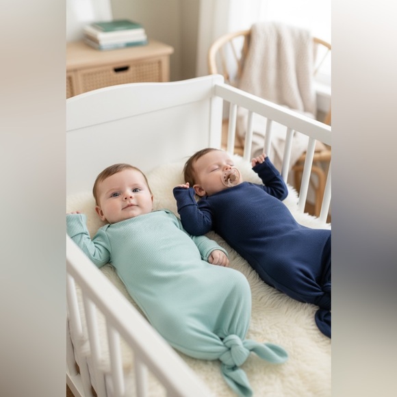 Willow Blossom Studio knotted Baby Gowns 0–3M | Blue & Mint Set - Picture 1 of 9